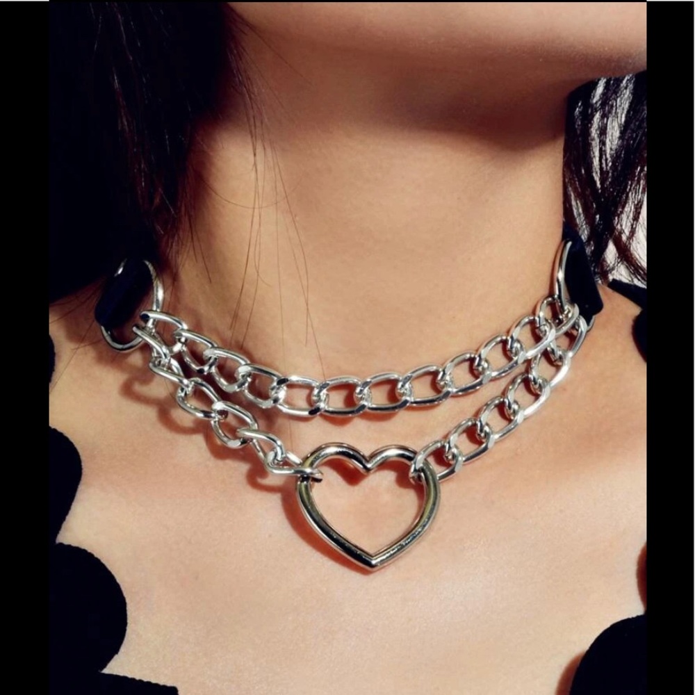 {NWOT} Heart Charm Layered Choker Necklace
